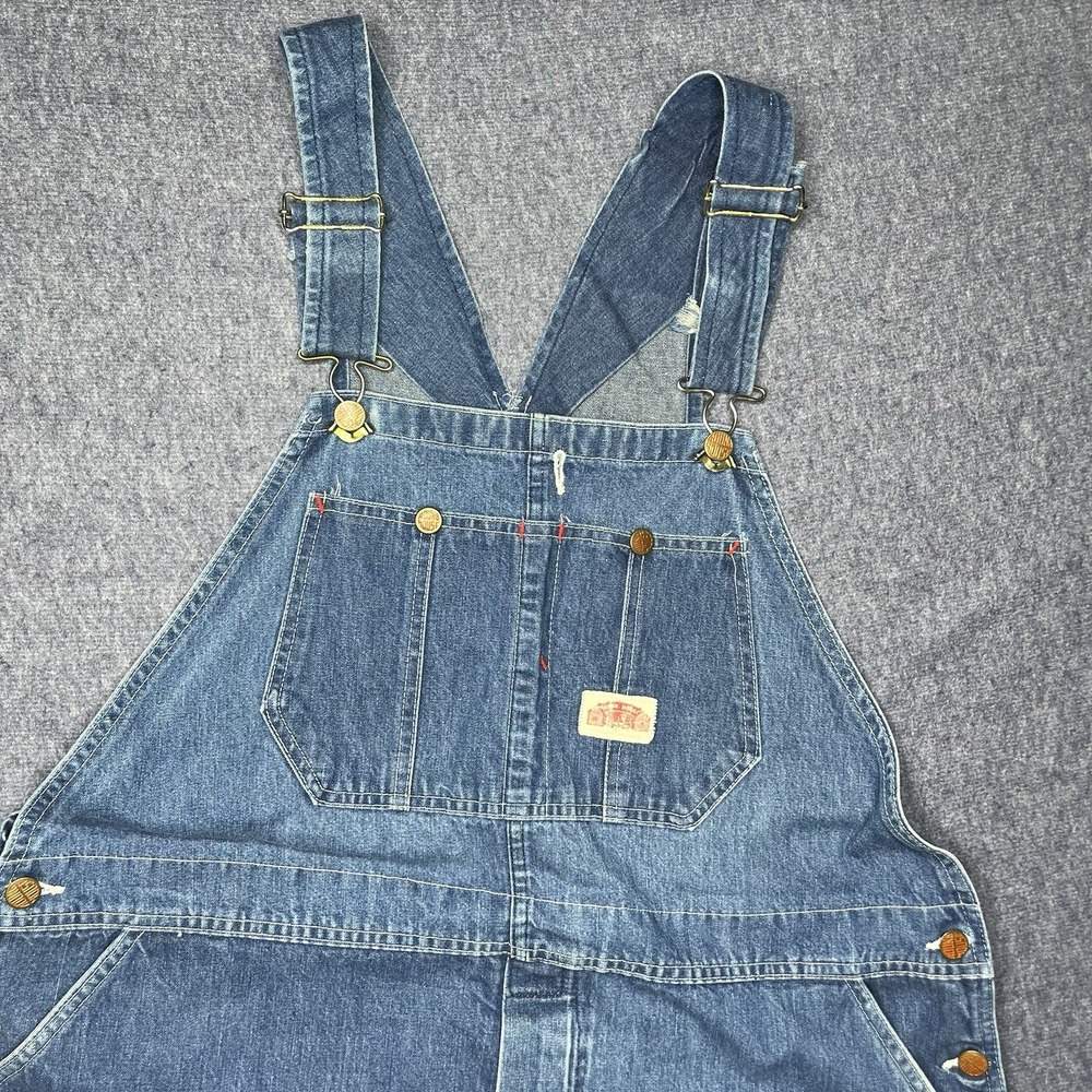 Round‎ House Bib Overalls Mens 42 Denim Pockets Carpenter Workwear Utility Fade